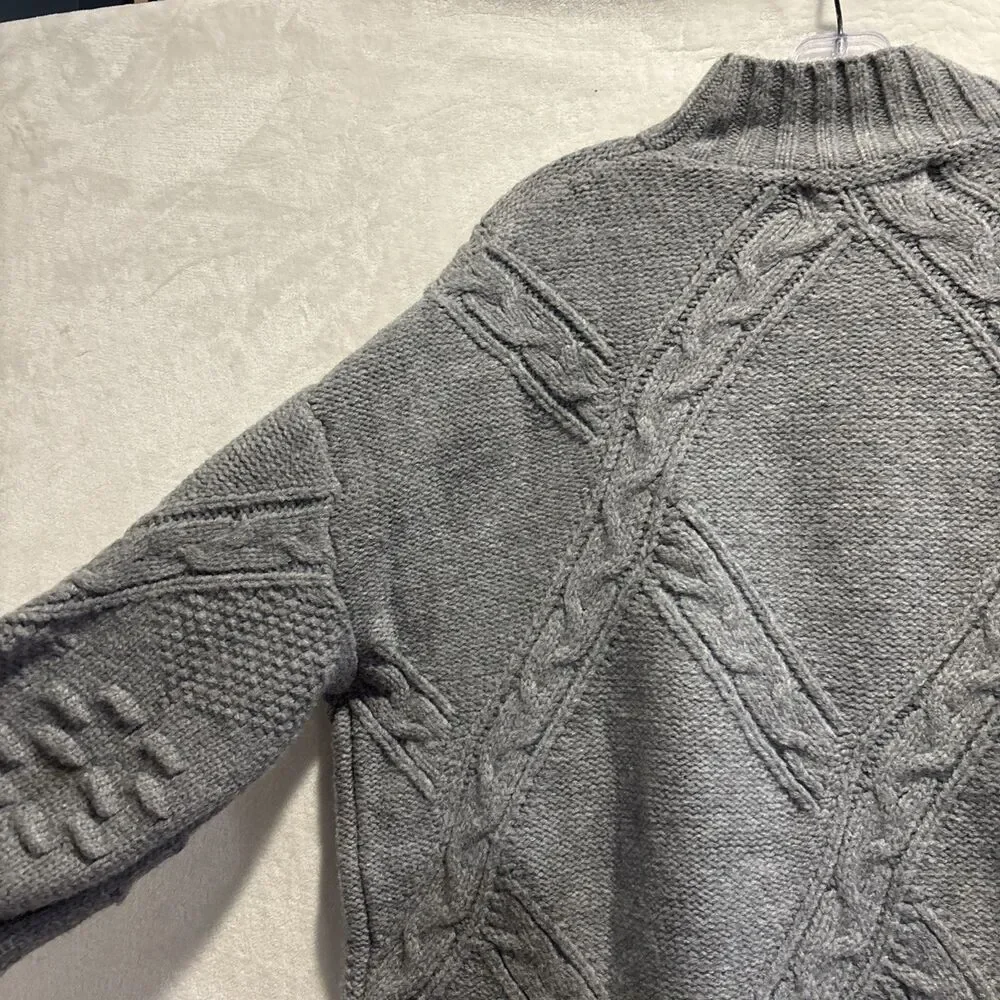 Aelfric Eden Women's Oversized Cable Knit Chunky Mock Neck Sweater Large Grey - Picture 9 of 16